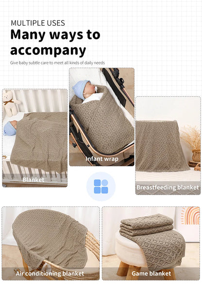 Cotton Baby Blanket Knit Infant Boy Girl Bedding Quilt 90*70CM Solid Toddler Stroller Swaddle Super Soft Plaid Fashion Hollow Ou