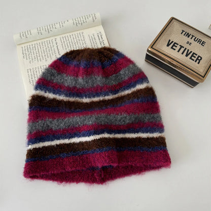 Striped Knitted Beanies Hats For Women&Men Winter Plush Warm Skullies Hat Unisex Outdoor Coldproof Ski Ear Protection Caps Gorro
