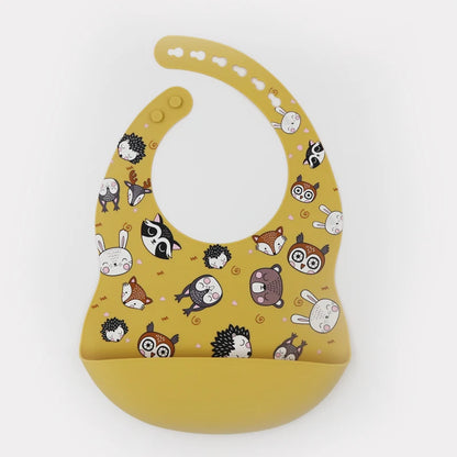 Customize Cartoon Animal Silicone Baby Bib with Name & Pattern Food-Grade Solid Feeding Bib DZ31