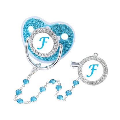 Blue Zircon Baby Pacifier Clip 26 Letters Newborn Personalized Luxury Pacifiers Holder Silicone Infant Teether Nipple Bpa Free