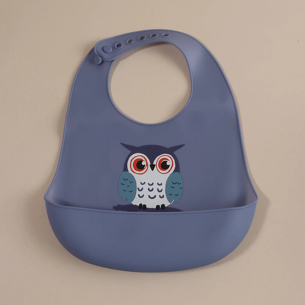 Customize Cartoon Animal Silicone Baby Bib with Name & Pattern Food-Grade Solid Feeding Bib DZ31