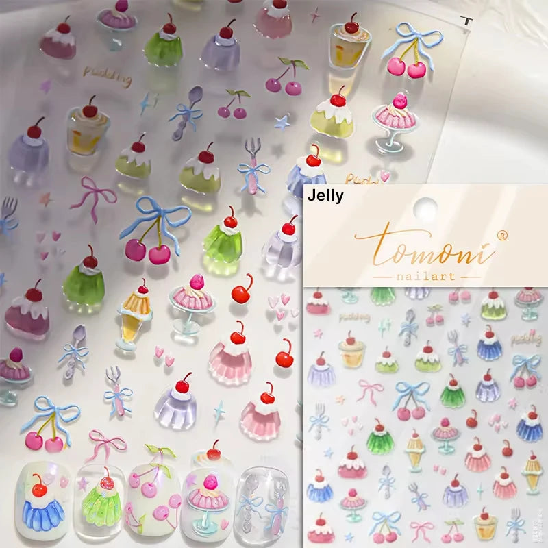 Pink Translucent Peach Jelly Texture 5D Soft Embossed Reliefs Self Adhesive Nail Art Stickers Cute Fruits 3D Manicure Decals