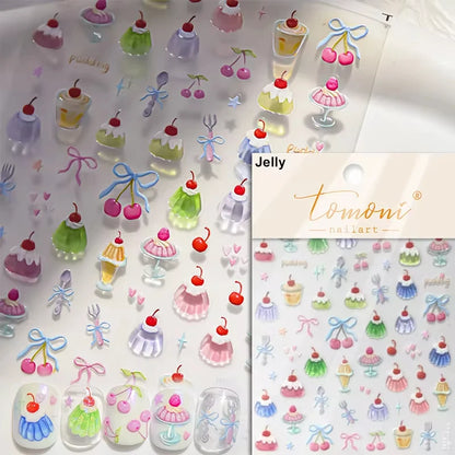 Pink Translucent Peach Jelly Texture 5D Soft Embossed Reliefs Self Adhesive Nail Art Stickers Cute Fruits 3D Manicure Decals