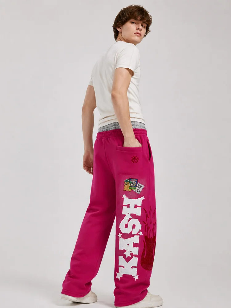Autumn and Winter Fashion High Street Ins Fashion Men's and Women's Loose Straight Embroidered Printed Casual Pants