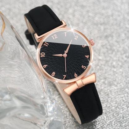6pcs/set Ladies' belt watch, student ins style Korean version, simple temperament, light luxury, niche with calendar quartz