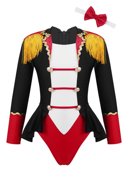 Childrens Showman Bodysuit Tassel Leotard Circus Ringmaster Cosplay Costumes Kids Girls Carnival Party Performance Jumpsuit