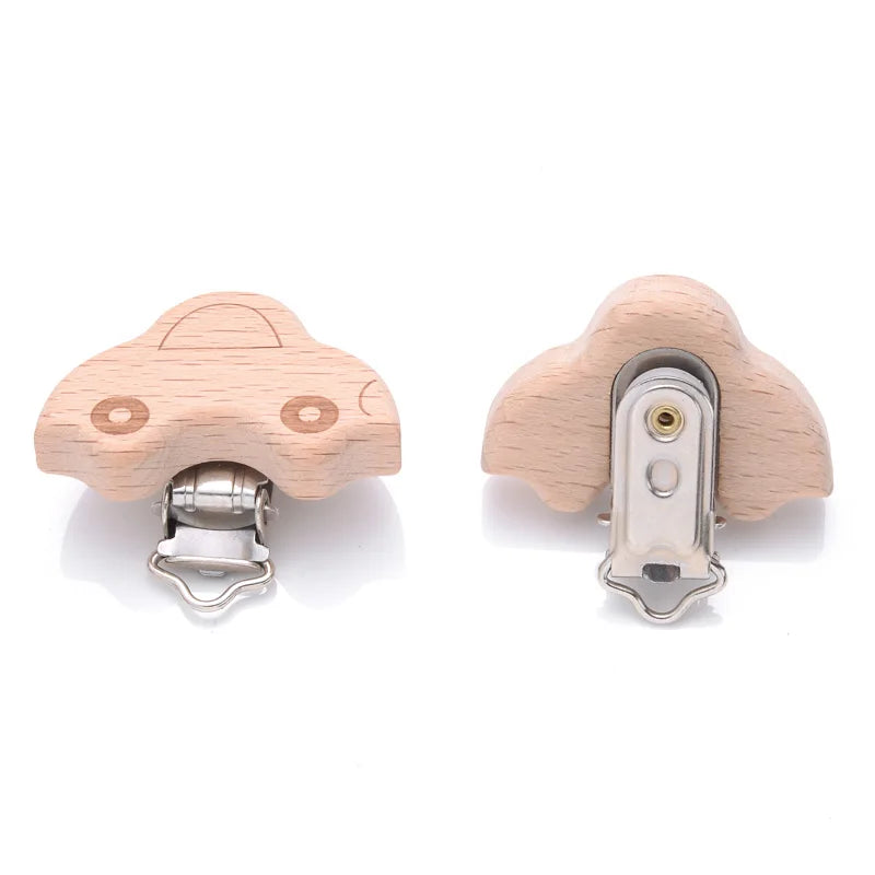 1Pcs Printing Animal Dummy Clip Beech Wood Nipple Clip For Teether Chewing Toys Accessory DIY Anti-Drop Baby Pacifier Chain