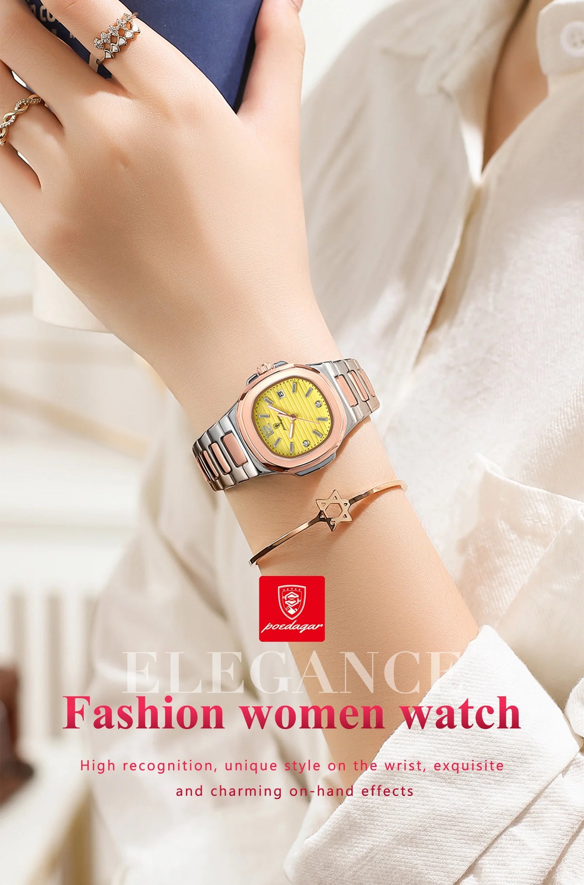 POEDAGAR Luxury Watch For Woman Square Ladies Quartz Watch Luminous Waterproof Date Women's Watches Dress Female Clock reloj+box