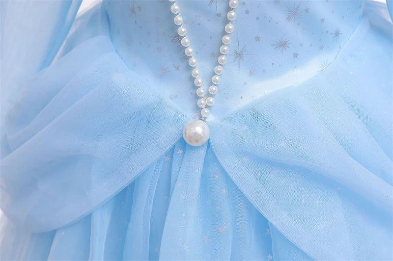 Elsa Cosplay Costume Kids Layers Deluxe Ball Gown Princess Dresses Aurora Christmas Wedding Evening Dress Girls Princess Dresses