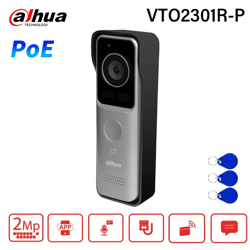 Dahua 2MP PoE Doorbell Camera HD Night Vision Video Intercom APP Remote unlock IP65 IP Villa Door Station Web config VTO2301R-P
