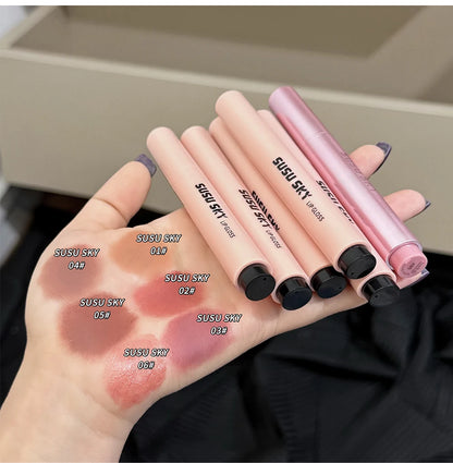 Smoky Grey Violet Lipstick Matte Velvet Finish Smooth Application Lip Mousse Waterproof Mirror Glossy Lip Tint Not Fading Makeup