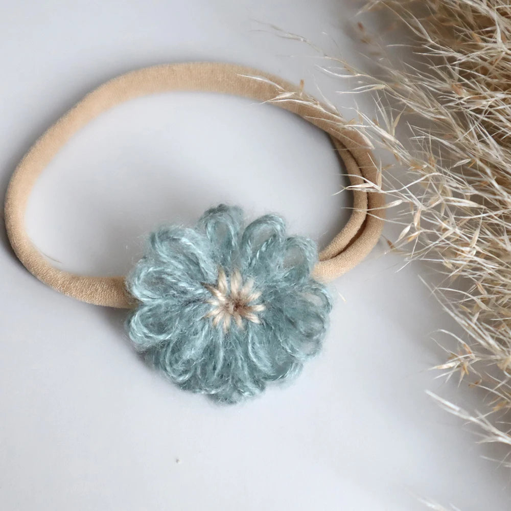 1.6in Woolen Flowers Baby Girls Nylon Headbands Kid Handmade Elastic Hairbands Children Hair Accessories Vintage Toddler Winter