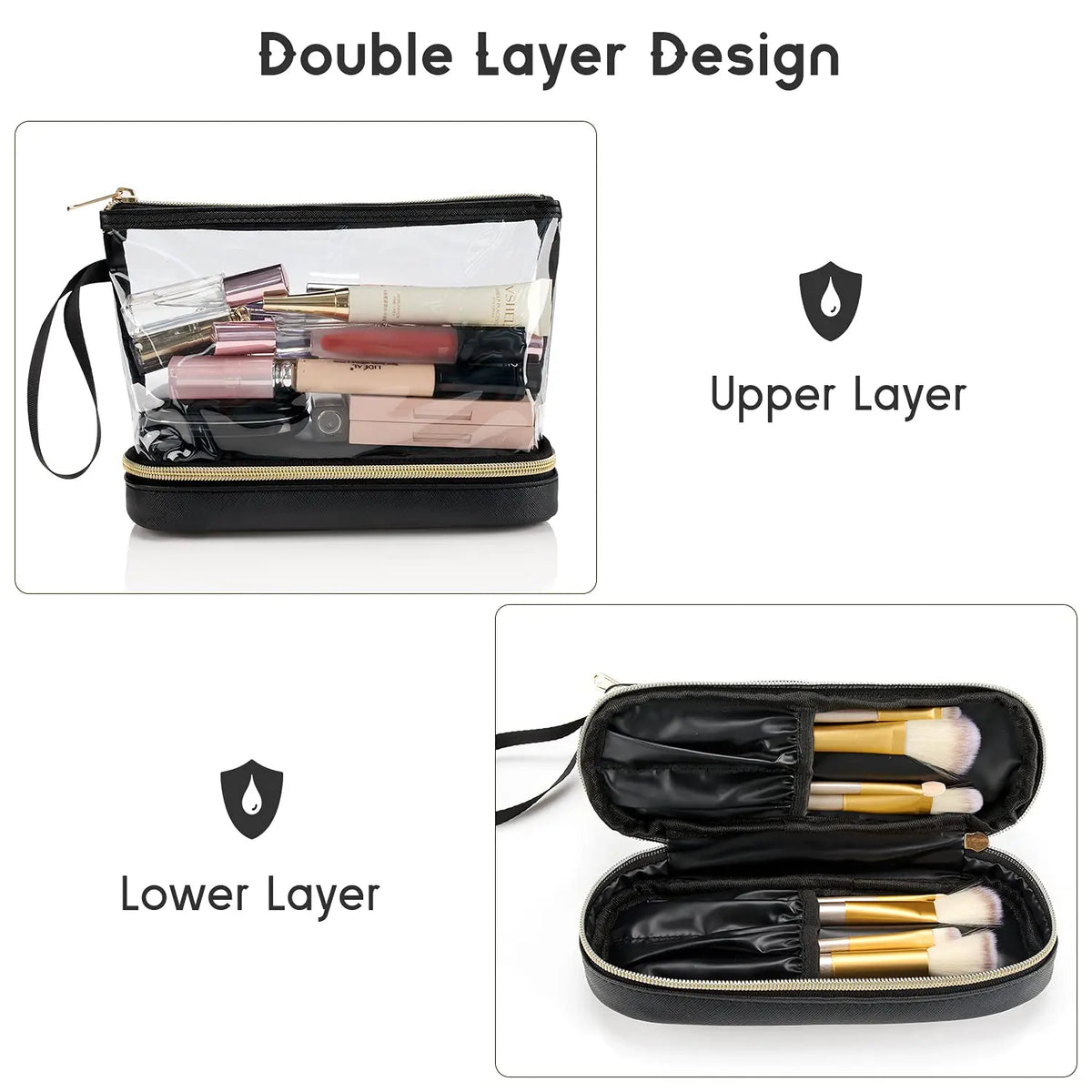  Double-Layer Large Capacity Makeup Bag, Multifunctional Wet and Dry Separation Travel Toiletry Bag, Makeup Brush Organizer