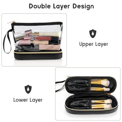  Double-Layer Large Capacity Makeup Bag, Multifunctional Wet and Dry Separation Travel Toiletry Bag, Makeup Brush Organizer