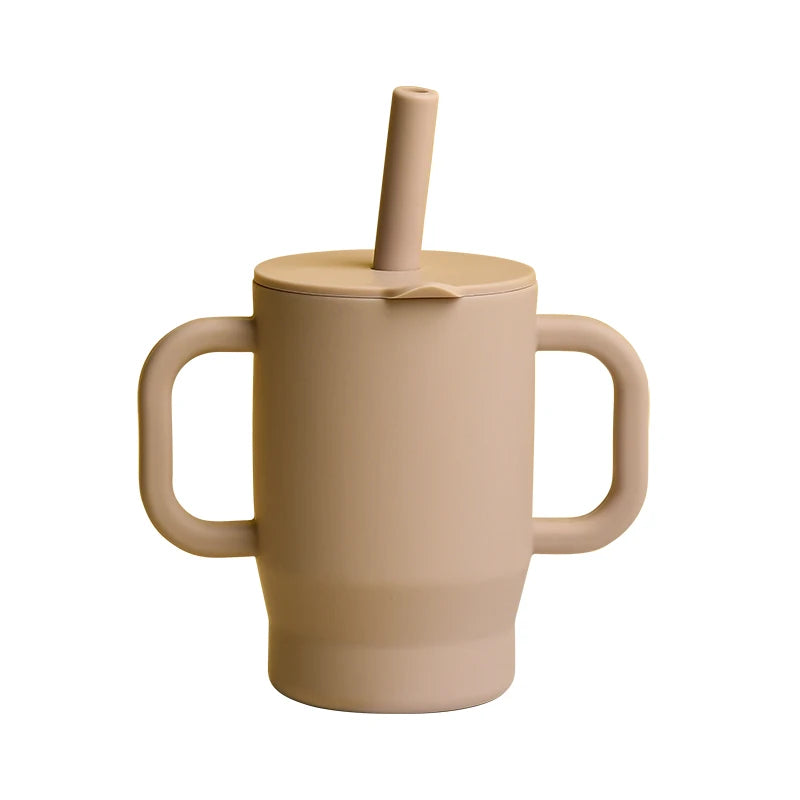 180ml Food-Grade Silicone Baby Learning Drinking Cup with Straw and Double Handles, Baby Training Drinking Cup
