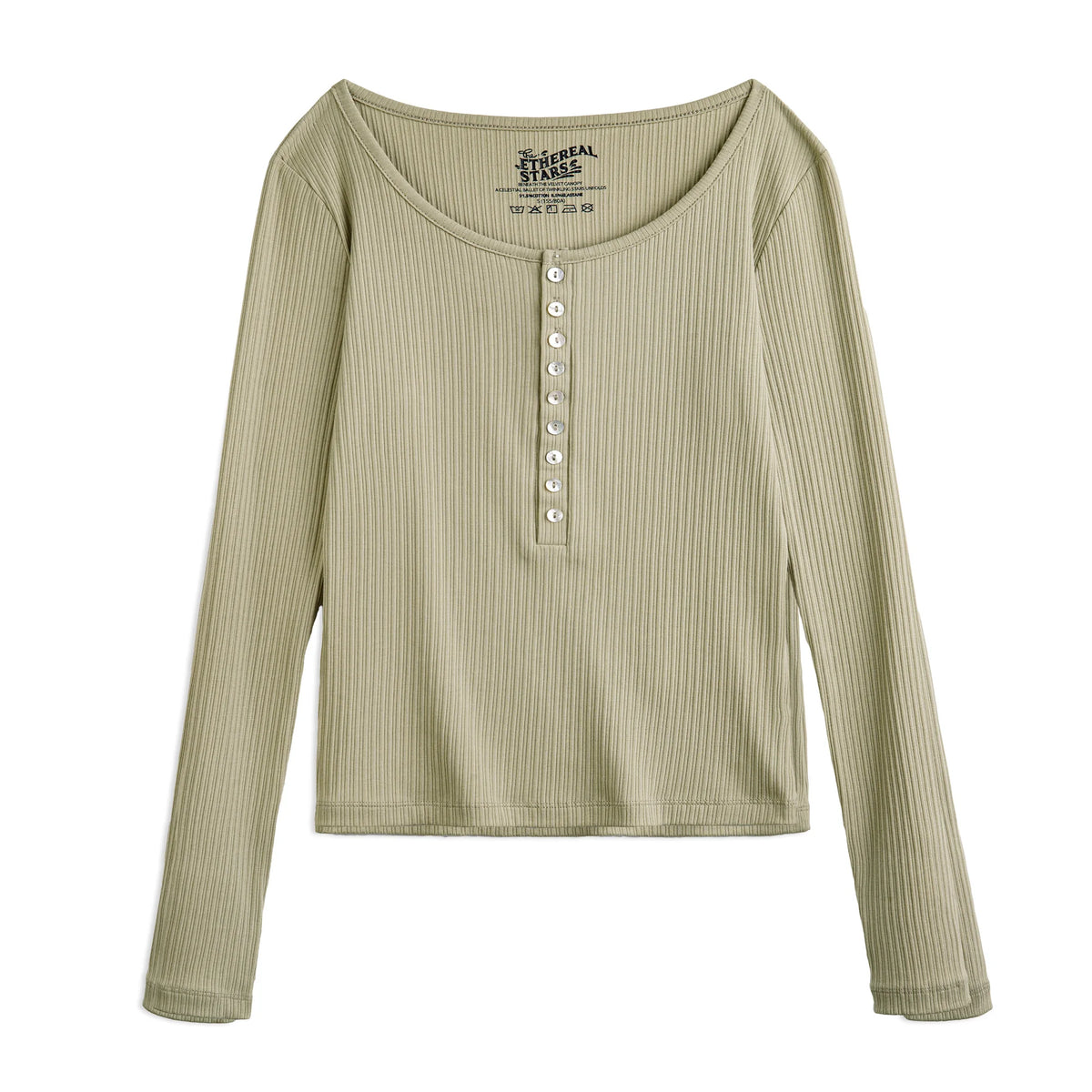 Maden Women’s Slim Fit Henley Shirt Ribbed Knit Long Sleeve T-shirt O-Neck Layering Top Solid Color Autumn Winter Inner Wear