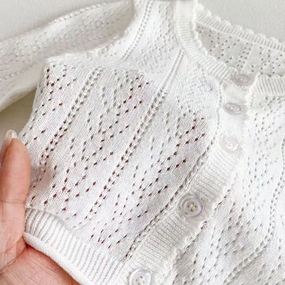 Korean-style Baby Girls' Top - Sweet, Breathable, Soft, and Pure-Color Cardigan