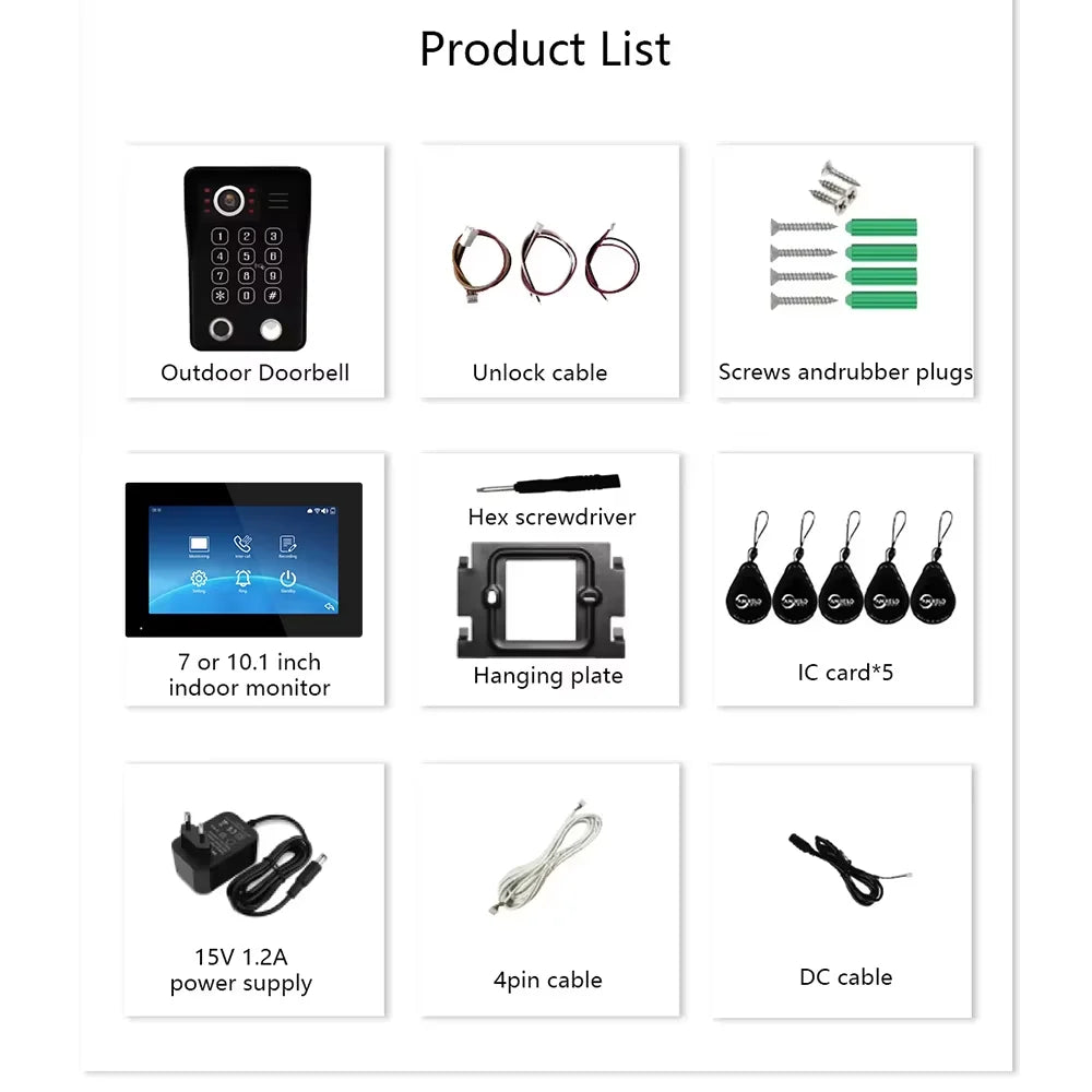 ANJIELO Tuya WiFi 5-in-1 Fingerprint Unlocking Video Intercom System, Suitable For Homes, With 1080P HD Security Protection