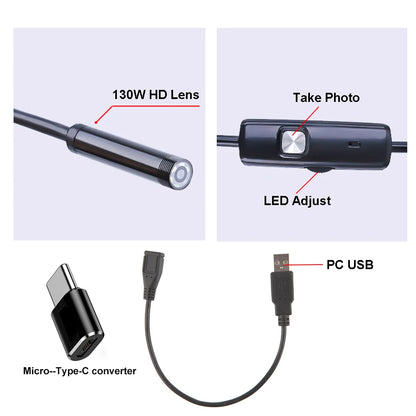 5.5MM Android Endoscope Camera 3 IN1 Micro USB Type C Borescope Mini Camera Waterproof LED Car Inspection For HUAWEI XIAOMI PC