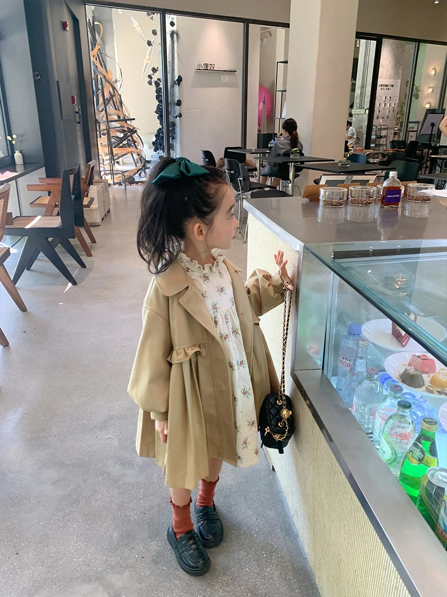 England Style Spring Autumn Cotton Girl Toddler Trench kids Windbreaker Fashion Little Girl Double Breasted Jacket Outfits