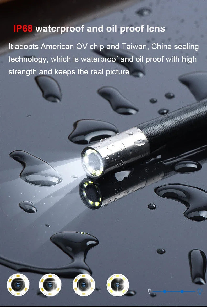 360° Articulating Borescope 6.2mm 4 Ways 3m Wires IPS Automotive Inspection Camera 6 Adjustable LED Lights