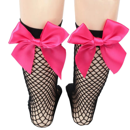 Baby Ankle High Lace Fishnet Vintage Short Socks Girl's Mesh Bow Fishnet Stockings Cute White Black Fashion Parent Child Socks