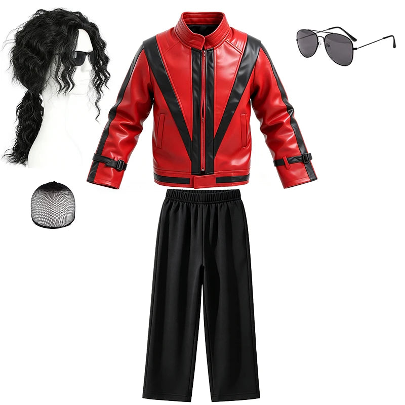 Pop Star Jackson Kids Clothes Halloween Cosplay 80s Singer Stage Performance Children's Costume Rock Disco Dancing Boys Outfits