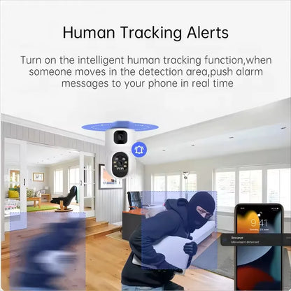 8MP 4K Wifi Surveillance Camera Wireless Security PTZ IP Camera AI Human Tracking 10X Zoom Security Camera Dual Screen Monitor