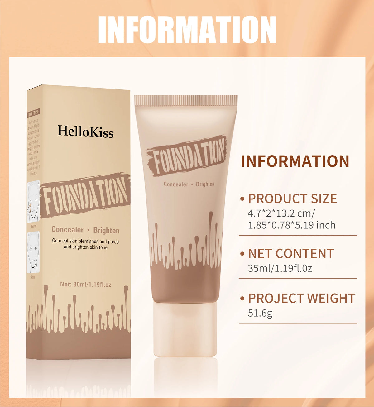Full Coverage Foundation, Matte Finish Oil-control Liquid Foundation, Covering Blemishes And Dark Spot, Concealer Cream