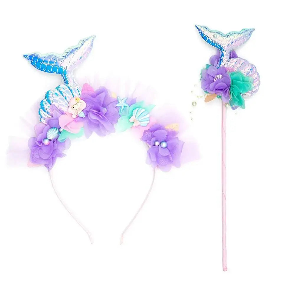 Girls' LED Flashing Mermaid Performance Clothing, Kids' Birthday Beauty Outfit, Fish-Tail Floral Mermaid Princess Tulle Dress