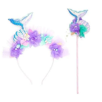 Girls' LED Flashing Mermaid Performance Clothing, Kids' Birthday Beauty Outfit, Fish-Tail Floral Mermaid Princess Tulle Dress