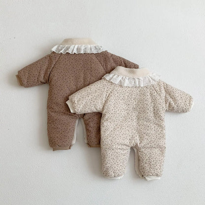 Korean Baby Cotton Jumpsuit Thickened Hooded Romper Plush Warm Autumn Winter Newborn Clothes Floral Princess Bodysuit Ropa Bebe
