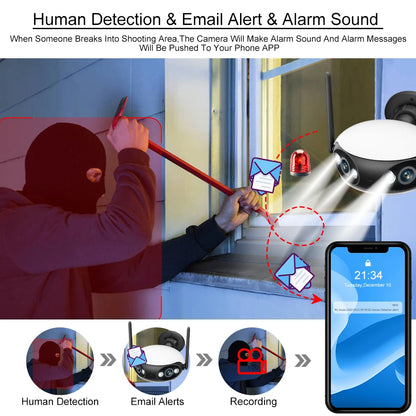 4K 8MP Dual Lens Wifi IP Camera Outdoor 180° Wide Viewing Angle Panoramic Security Surveillance Camera Wireless CCTV IP Cam P2P