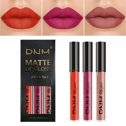 DNM 3PCS Liquid Lipstick Sets Waterproof Matte Black Blue Purple Blue Sexy Lip Gloss Long Lasting Nude Lip Tint Stain Makeup Kit