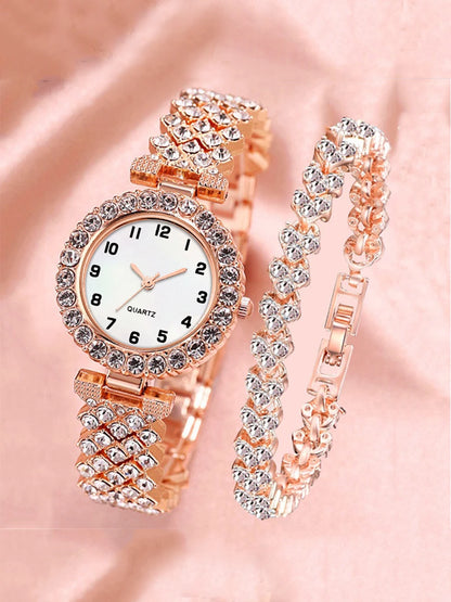 2PCS Luxury Rhinestone Women Watch Bracelet Set Fashion Ladies Quartz Wristwatches Relogio Feminino Reloj Mujer