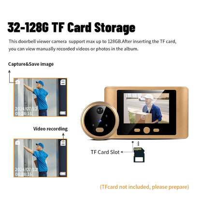 2.8' LCD Screen IR Night Vision PIR Motion Detection Digital Electronic Viewer Bell Door Peephole HD Camera Photo Video Recordin