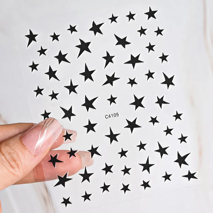 3D Bronzing Laser Silver Irregular Star Nail Decals Metallic Effect Silver Pentagram Nail Decals Adhesive Nail Art Star Stickers