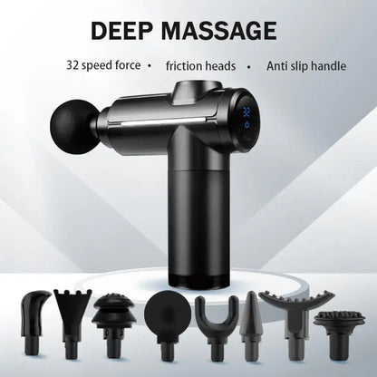 Portable Black Percussion Gun, Deep Muscle Relaxation Electric Massage Gun, Deep Tissue Muscle Relief Massager, 8 Massage Heads