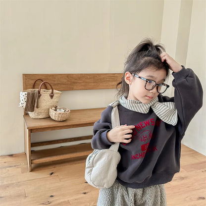 deer jonmi 2025 Winter Children Letter Printed Sweatshirts Thicken Warm Baby Boys Casual Fleece Lining Pullovers Tops