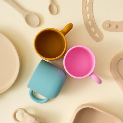 Color Kids 1PCS Silicone Baby Feeding Cup Single Handle Portable Water Bottle Pure Color BPA Free Baby Tableware Shower Gift