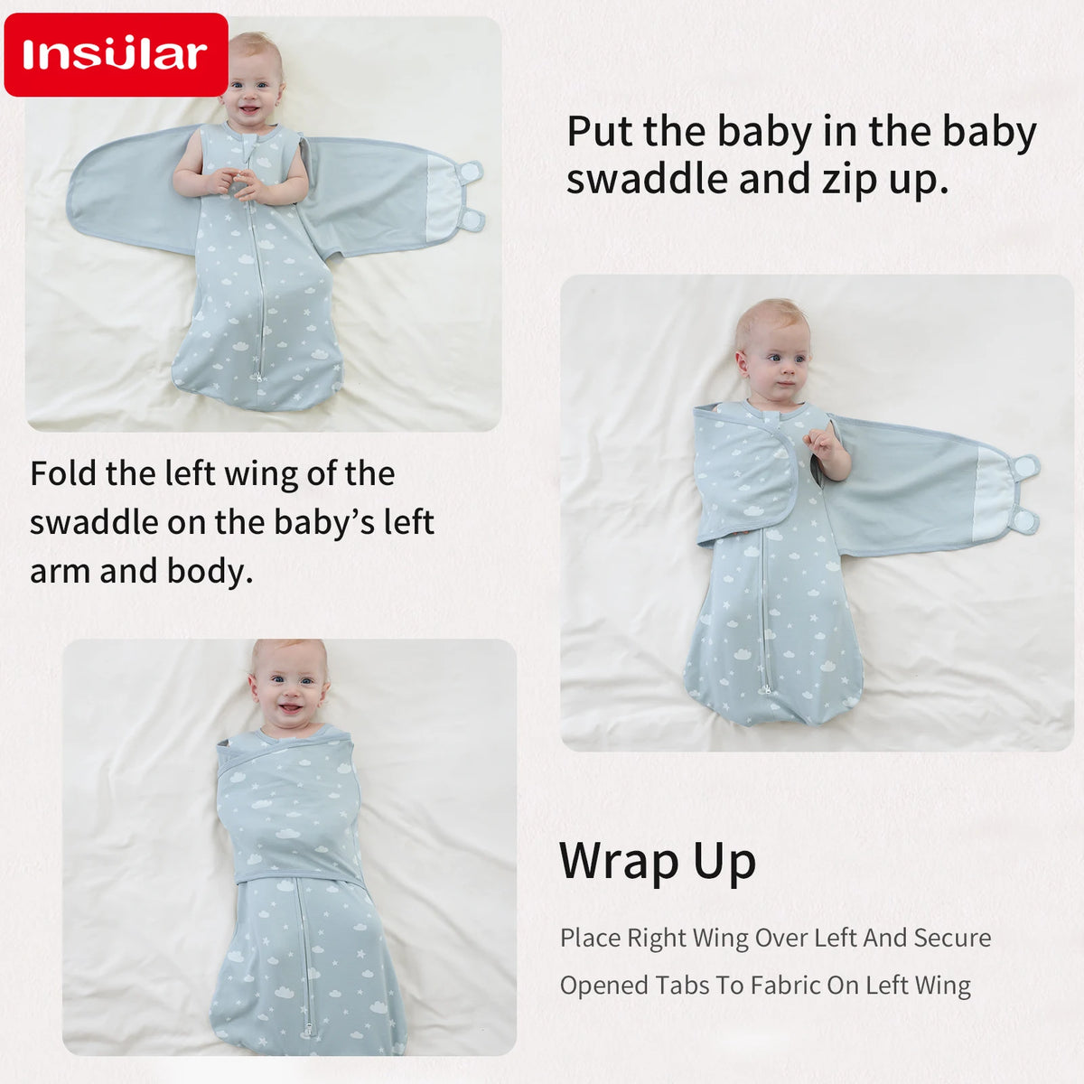 INSULAR Baby 100% Cotton Swaddling Cloth With Caps Envelope Type Newborn Cartoon Envelope Anti-Startle Adjustable Bedding Item