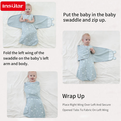 INSULAR Baby 100% Cotton Swaddling Cloth With Caps Envelope Type Newborn Cartoon Envelope Anti-Startle Adjustable Bedding Item