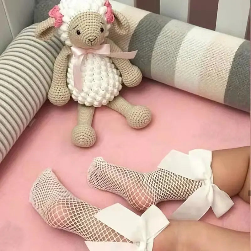 Baby Ankle High Lace Fishnet Vintage Short Socks Girl's Mesh Bow Fishnet Stockings Cute White Black Fashion Parent Child Socks