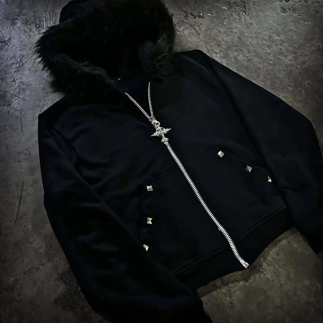 Y2K Sherpa Fleece Zip Up Hoodie Oversized Retro Streetwear Vintage 2000s Winter Warm Unisex Hooded Sweatshirt Women Men