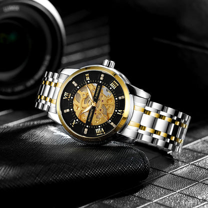 Fashion Skeleton Watch for Men Luminous Hands Iced Out Dial Stainless Steel Strap Business Classic Automatic Mechanical Watches