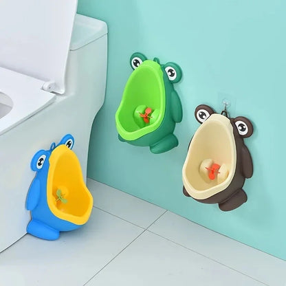 Boys Potty Training Urinal, Frog Design with Spinning Aim Target, Wall Mount Standing Pee Trainer for Toilet, Easy Clean