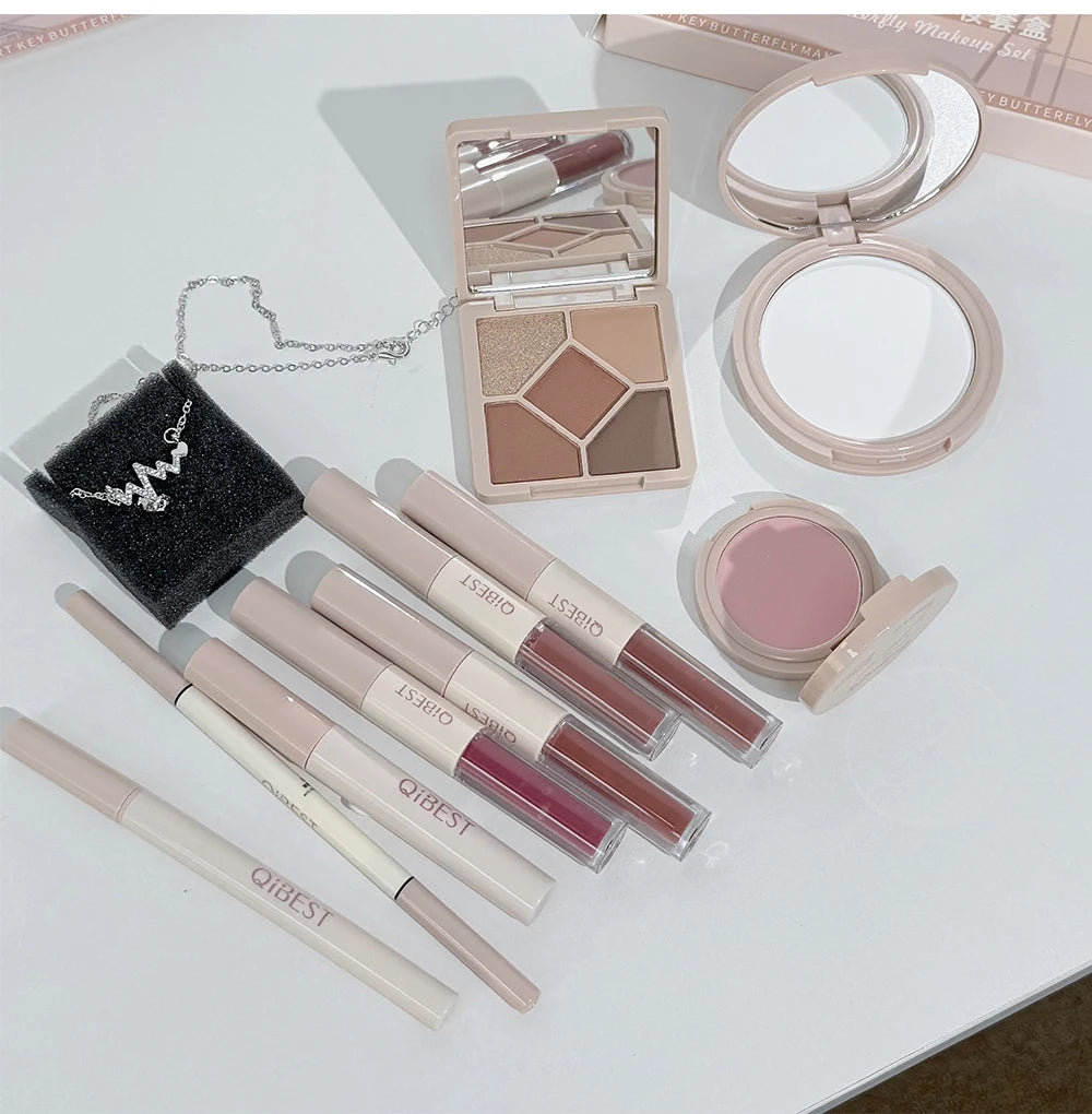 Makeup Gift Box Butterfly Bow Heart Limited Lipstick Powder Blush Eyeshadow Makeup Gift Box Set And Necklace Gifts For Women