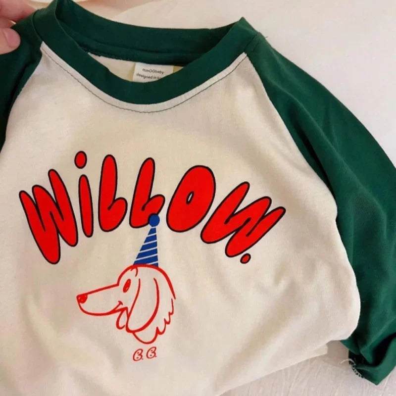 1-7y Toddler Infant Spring Autumn Tops Cartoon Printed Tees For Baby Girl Boy Long-Sleeved Casual Costume Fashion Patchwork Tees
