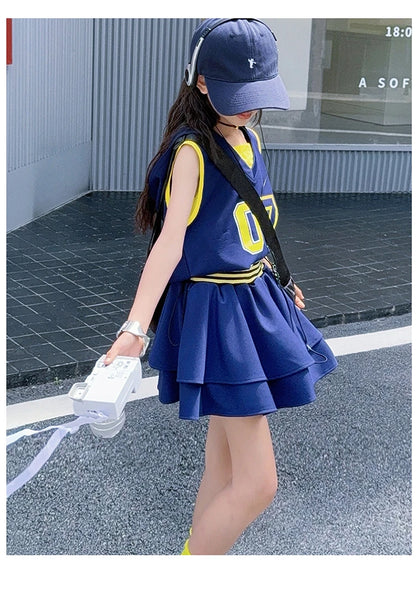 Girls Clothes Set Kids Two Pieces Suits Child Sporty Style Tee+Shorts Sets Tween Girls Clothes Set With Number Design Size 4-14Y