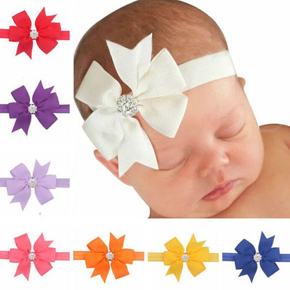 1 Piece Baby Headband Girl Bandage Ribbon Bowknot Infant Kids Hair Accessory Newborn Bow Crystal Toddler Band Headwear